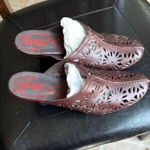 Pikolinos Brown Leather Mules with Perforated Design